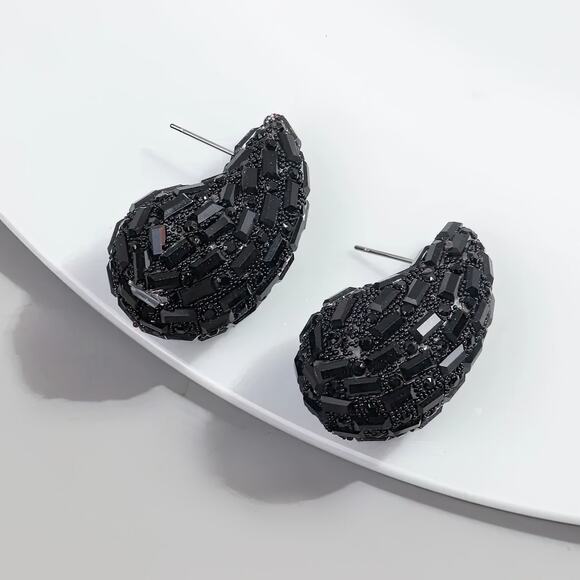 Black Water Drop Crystal‎ Earrings - Picture 1 of 4